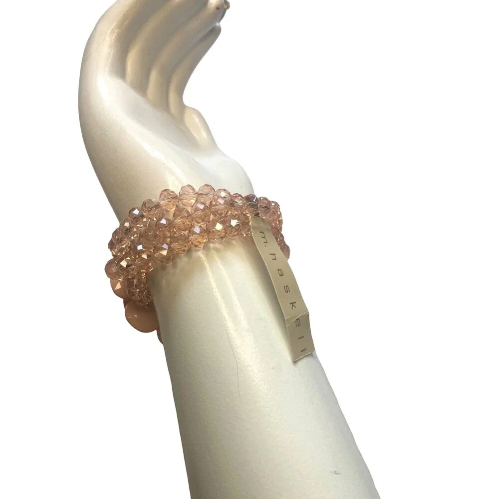 NWT bracelet Fairy M Haskell Pink Flower Beaded Elastic band boho whimsygoth